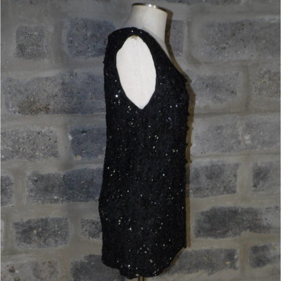 THEO MILES sz M black sequined beaded sleeveless blouse vest - Picture 3 of 7